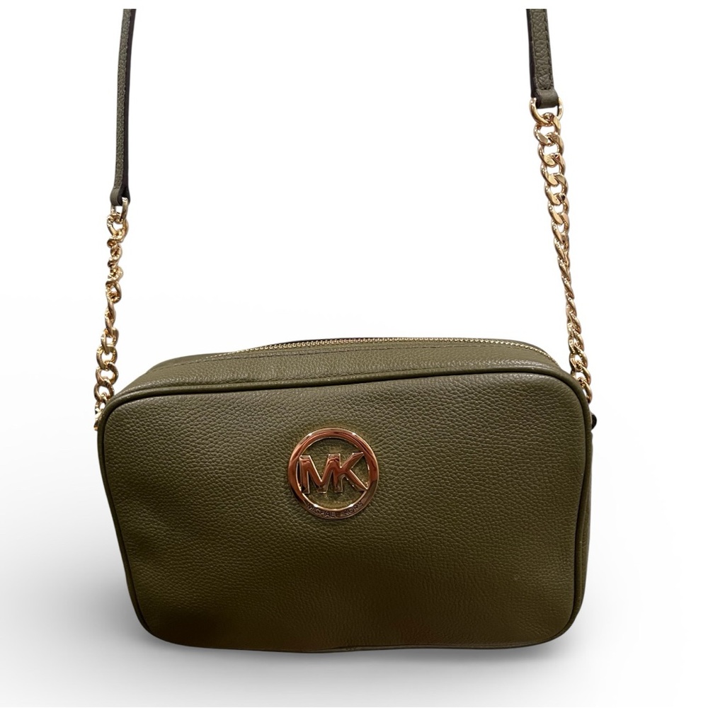 Michael Kors Fulton Large Leather Crossbody olive green gold hardware NWOT